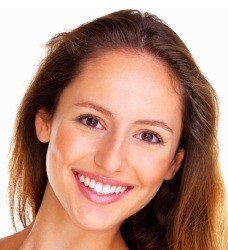 Smiling woman against white background