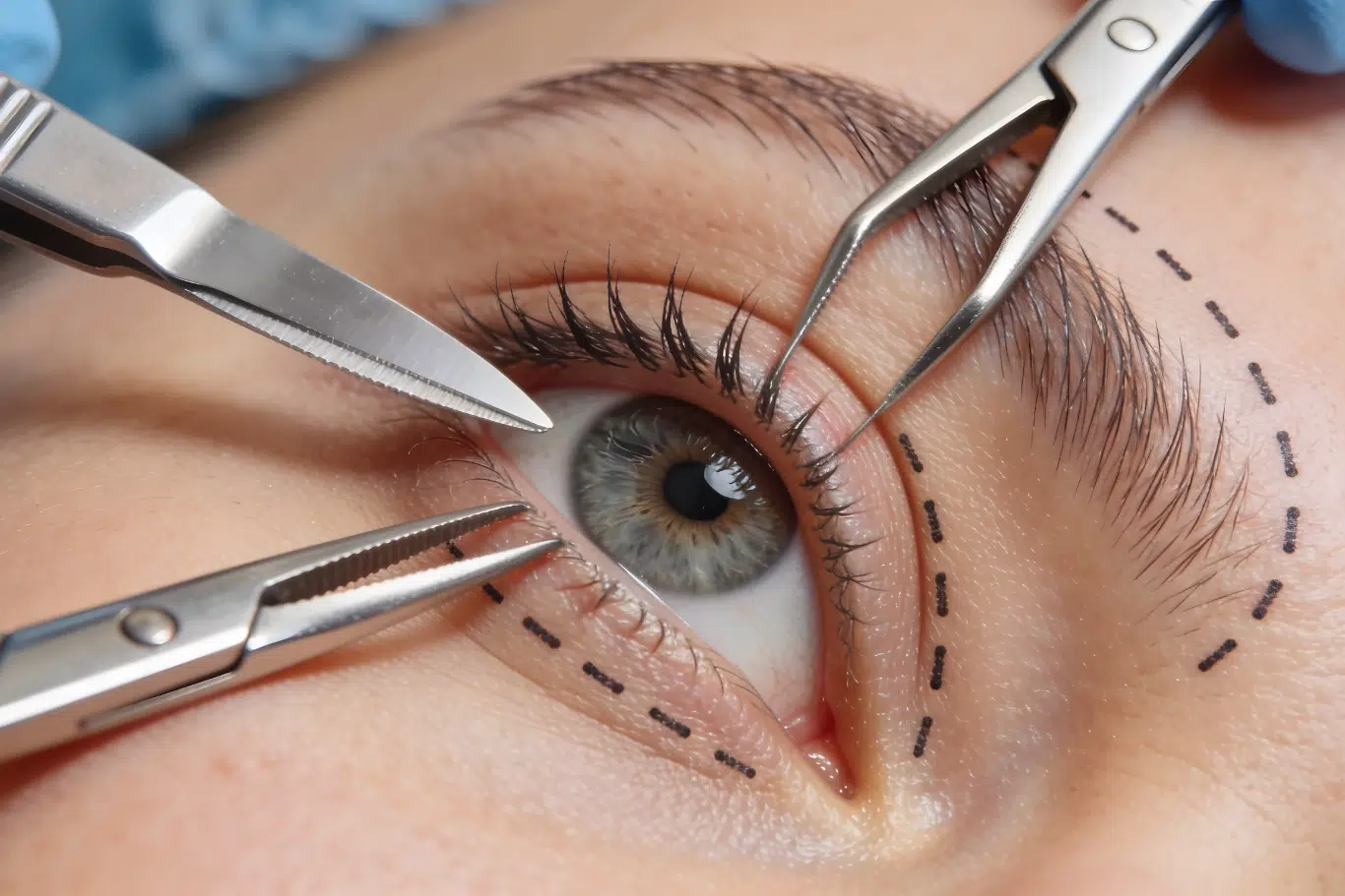 conceptualizing eye surgery procedures close up of a human eye with surgical instruments